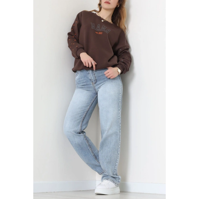 3 İplik Bisiklet Yaka Sweat Kahve - 42238.1878.