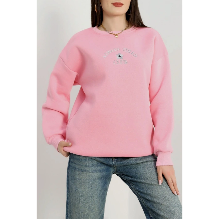 3 İplik Bisiklet Yaka Sweat Pembe - 42239.1878.