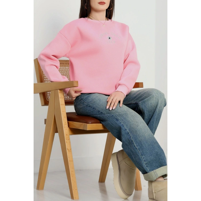 3 İplik Bisiklet Yaka Sweat Pembe - 42239.1878.