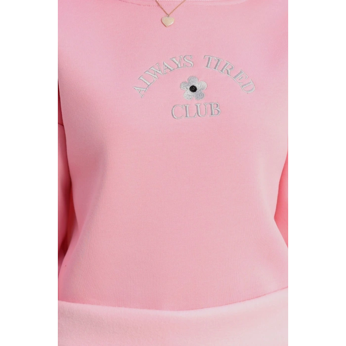 3 İplik Bisiklet Yaka Sweat Pembe - 42239.1878.