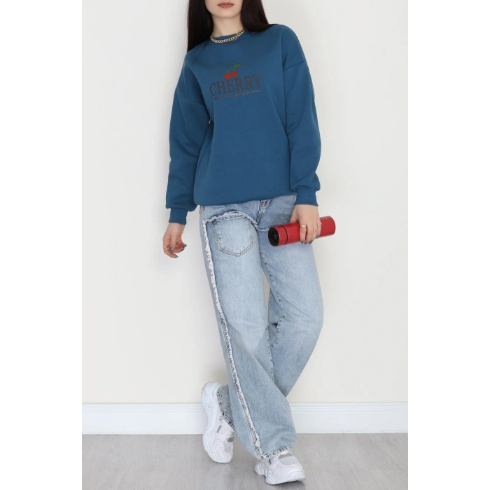 3 İplik Bisiklet Yaka Sweat Petrol - 42235.1878.