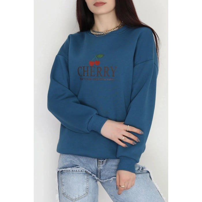 3 İplik Bisiklet Yaka Sweat Petrol - 42235.1878.