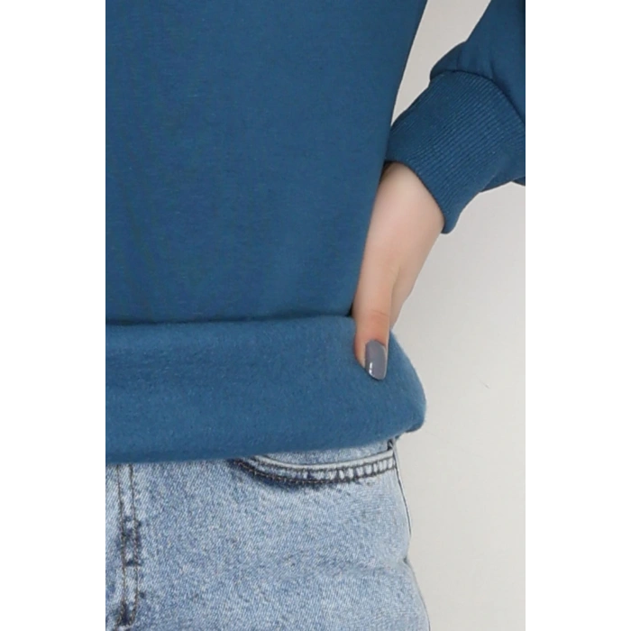 3 İplik Bisiklet Yaka Sweat Petrol - 42235.1878.