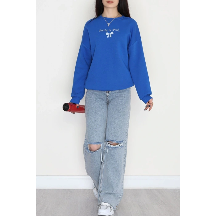 3 İplik Bisiklet Yaka Sweat Saks - 42242.1878.