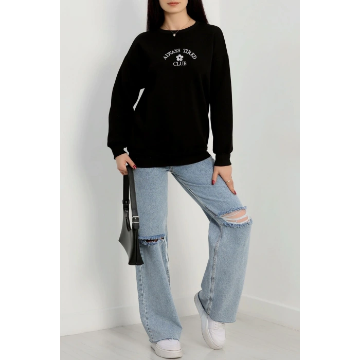 3 İplik Bisiklet Yaka Sweat Siyah - 42239.1878.