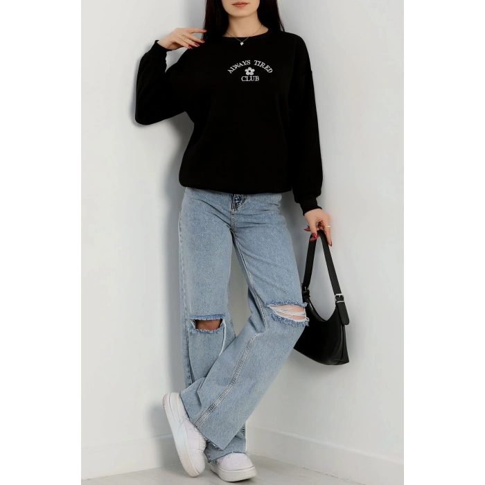 3 İplik Bisiklet Yaka Sweat Siyah - 42239.1878.