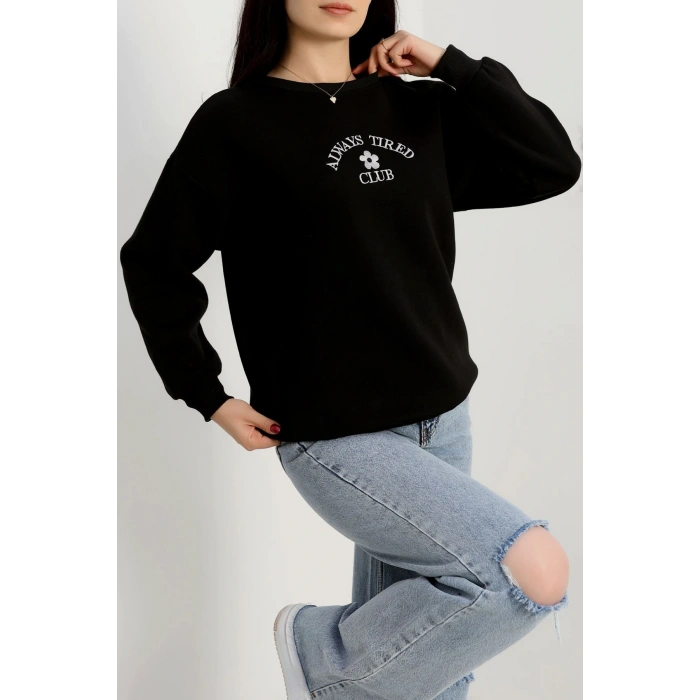 3 İplik Bisiklet Yaka Sweat Siyah - 42239.1878.