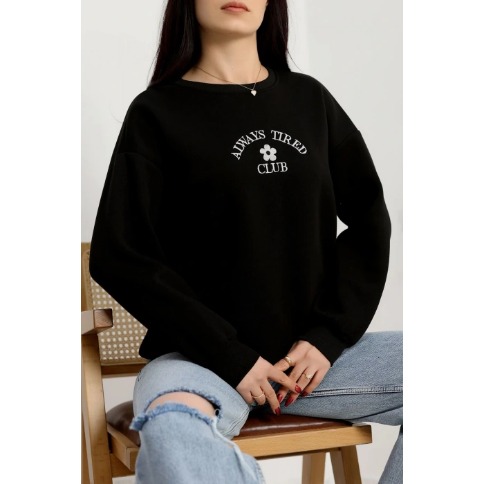 3 İplik Bisiklet Yaka Sweat Siyah - 42239.1878.