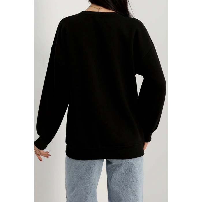 3 İplik Bisiklet Yaka Sweat Siyah - 42239.1878.