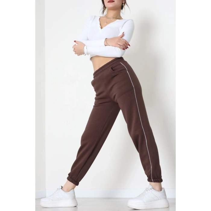 3 İplik Biyeli Eşofman Altı Acıkahve - 30103.1878.