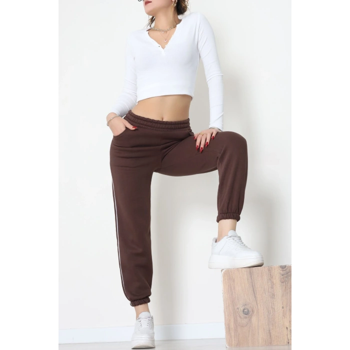 3 İplik Biyeli Eşofman Altı Acıkahve - 30103.1878.