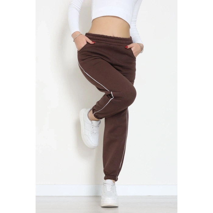 3 İplik Biyeli Eşofman Altı Acıkahve - 30103.1878.