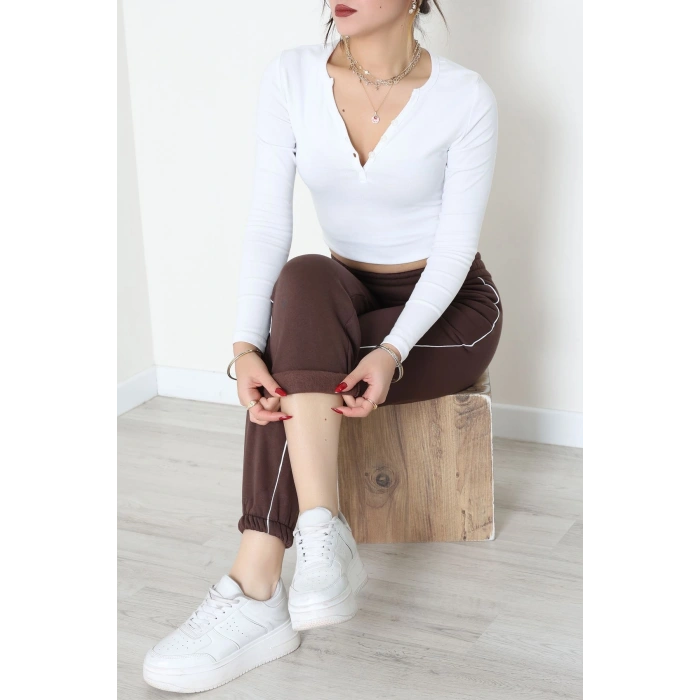 3 İplik Biyeli Eşofman Altı Acıkahve - 30103.1878.