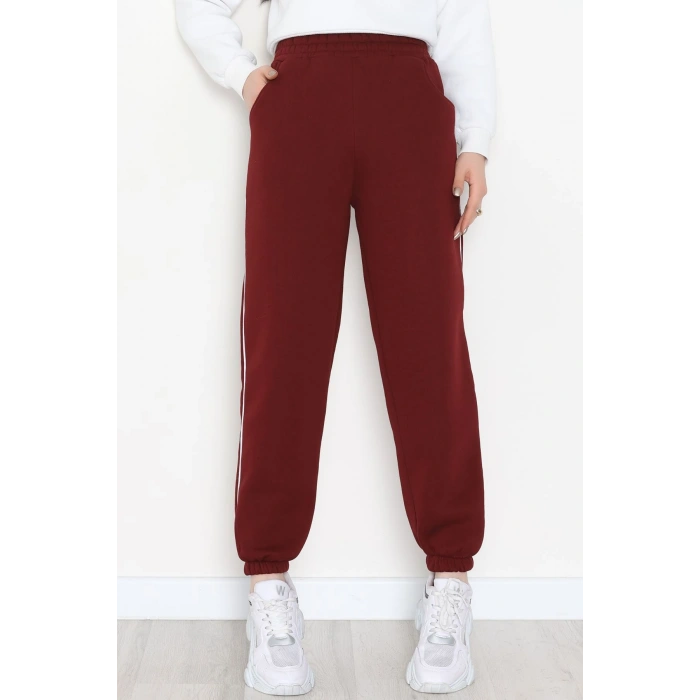 3 İplik Biyeli Eşofman Altı Bordo - 30103.1878.