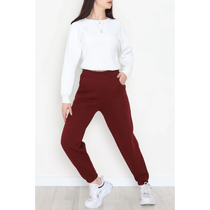 3 İplik Biyeli Eşofman Altı Bordo - 30103.1878.