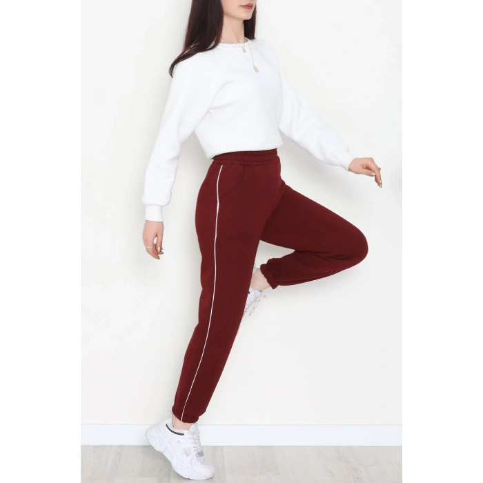 3 İplik Biyeli Eşofman Altı Bordo - 30103.1878.