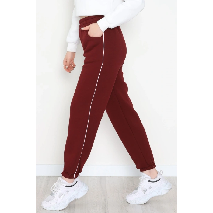 3 İplik Biyeli Eşofman Altı Bordo - 30103.1878.