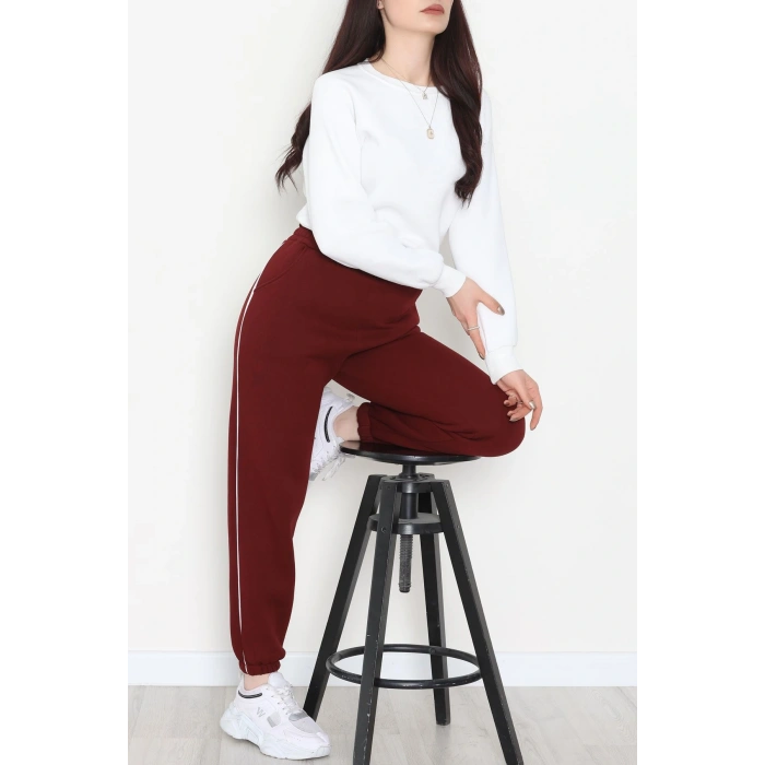 3 İplik Biyeli Eşofman Altı Bordo - 30103.1878.