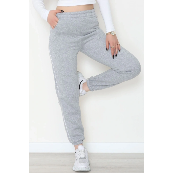 3 İplik Biyeli Eşofman Altı Gri - 30103.1878.