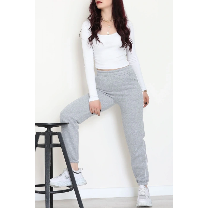 3 İplik Biyeli Eşofman Altı Gri - 30103.1878.