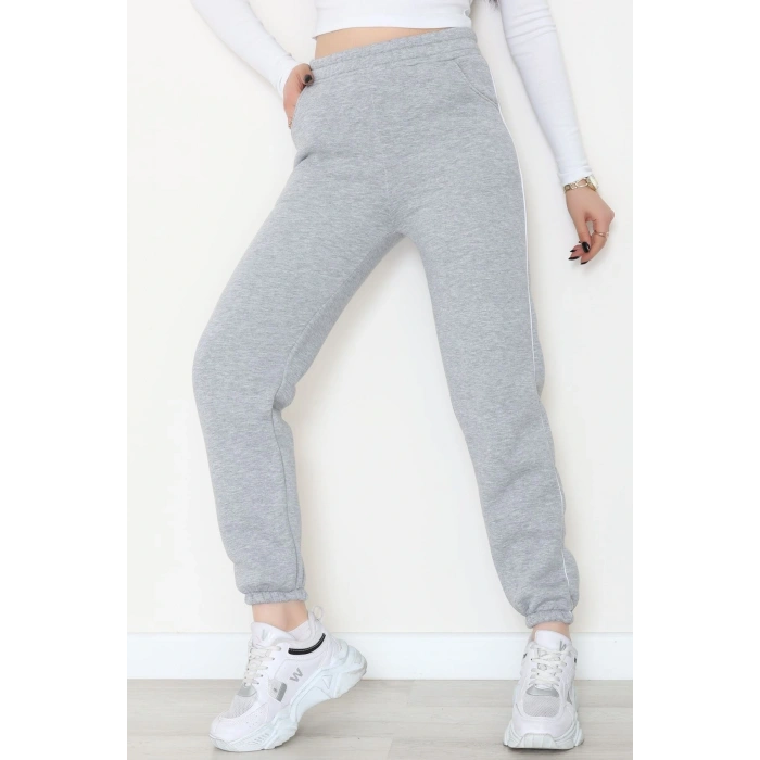 3 İplik Biyeli Eşofman Altı Gri - 30103.1878.