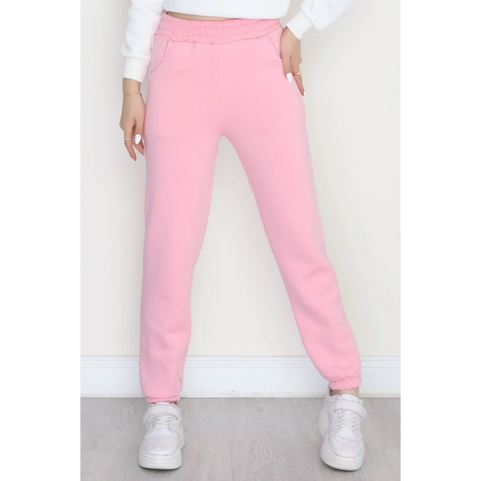 3 İplik Biyeli Eşofman Altı Pembe - 30103.1878.