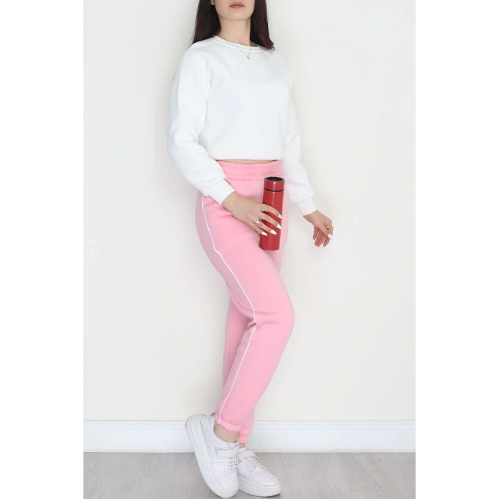 3 İplik Biyeli Eşofman Altı Pembe - 30103.1878.