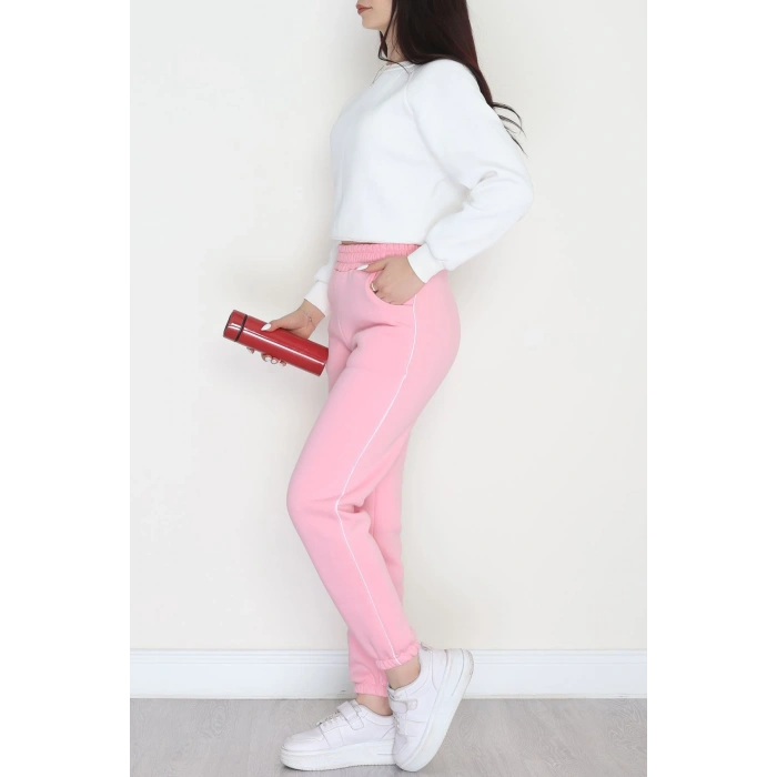 3 İplik Biyeli Eşofman Altı Pembe - 30103.1878.