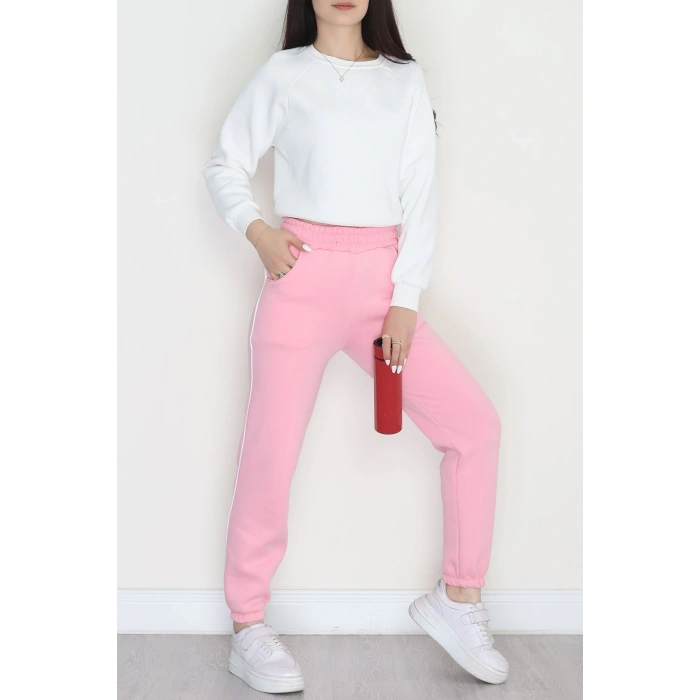 3 İplik Biyeli Eşofman Altı Pembe - 30103.1878.