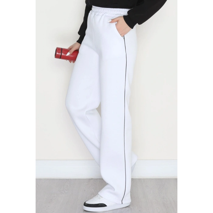 3 İplik Biyeli Palazzo Eşofman Altı Beyaz - 30104.1878.