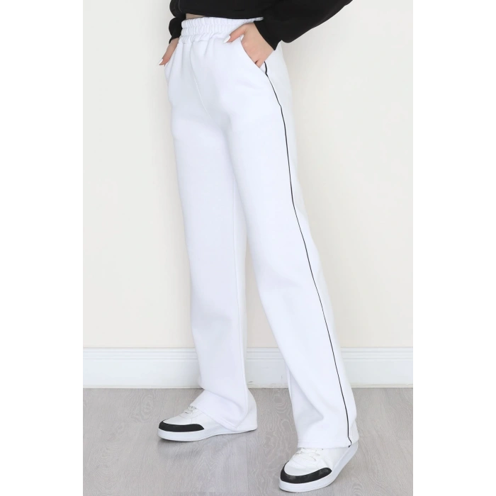 3 İplik Biyeli Palazzo Eşofman Altı Beyaz - 30104.1878.