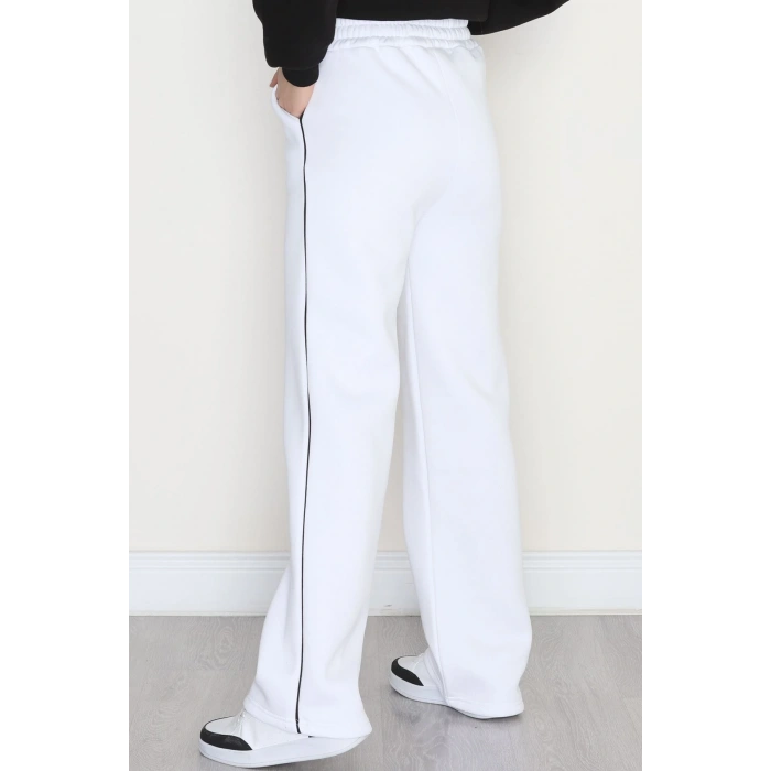 3 İplik Biyeli Palazzo Eşofman Altı Beyaz - 30104.1878.