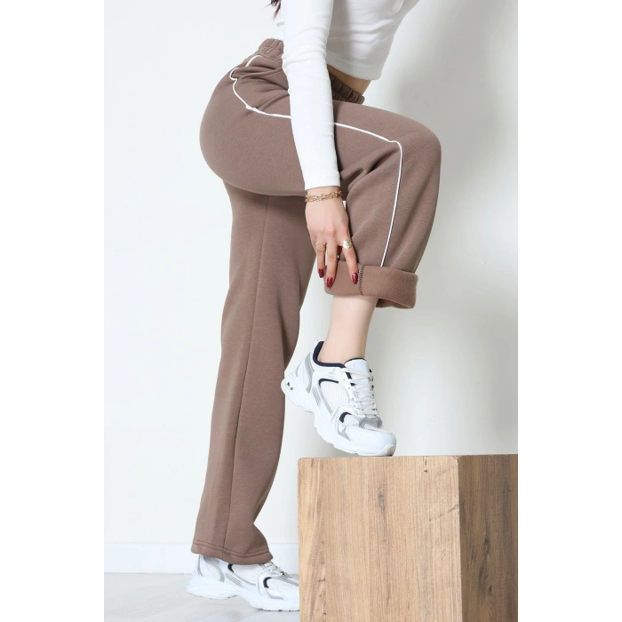 3 İplik Biyeli Palazzo Eşofman Altı Kahve1 - 30104.1878.