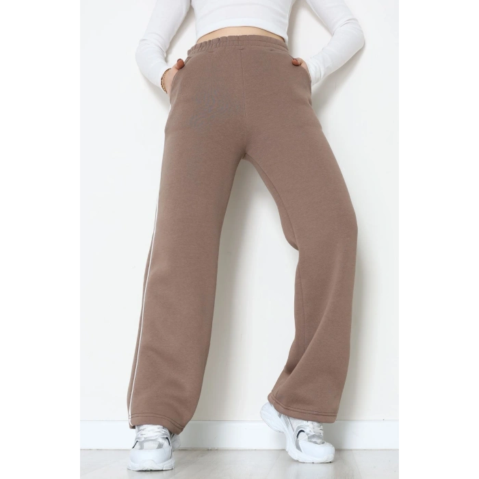 3 İplik Biyeli Palazzo Eşofman Altı Kahve1 - 30104.1878.