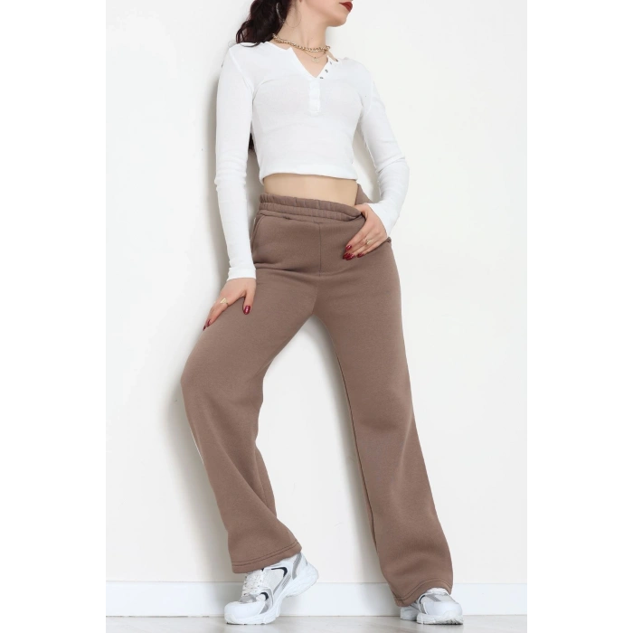 3 İplik Biyeli Palazzo Eşofman Altı Kahve1 - 30104.1878.