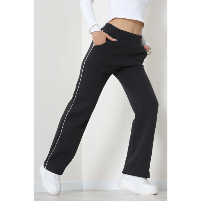 3 İplik Biyeli Palazzo Eşofman Altı Koyufüme - 30104.1878.