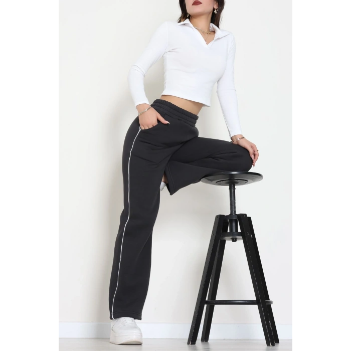 3 İplik Biyeli Palazzo Eşofman Altı Koyufüme - 30104.1878.