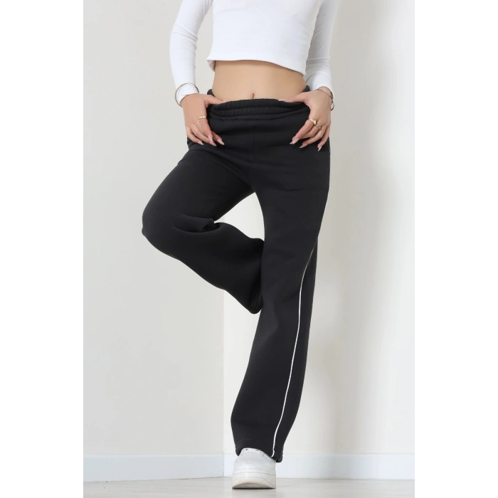 3 İplik Biyeli Palazzo Eşofman Altı Koyufüme - 30104.1878.