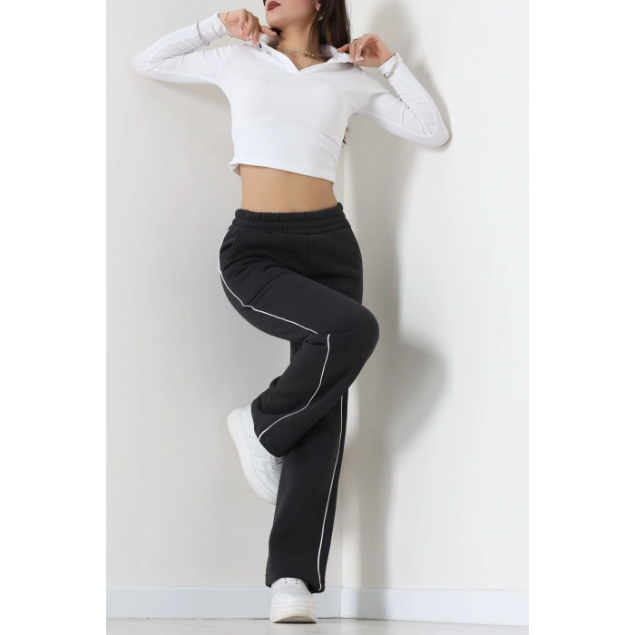 3 İplik Biyeli Palazzo Eşofman Altı Koyufüme - 30104.1878.