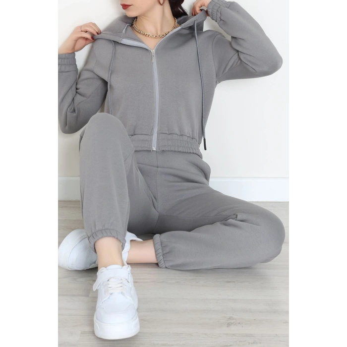 3 İplik Crop Eşofman Takımı Antrasit - 50913.1878.