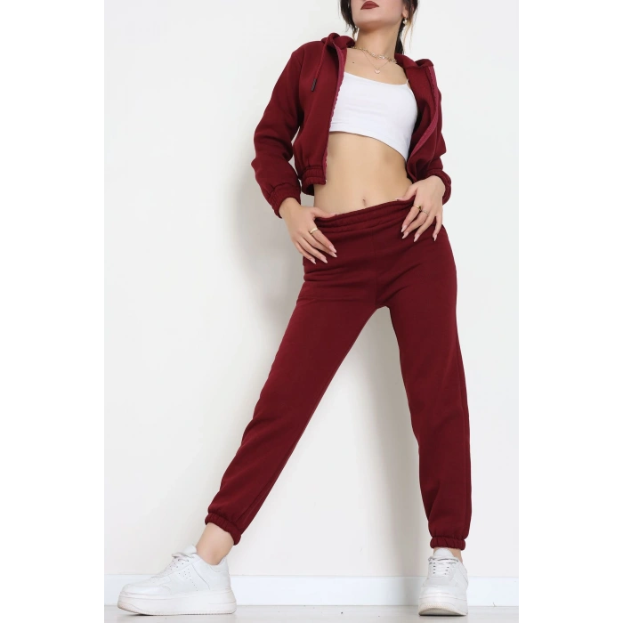 3 İplik Crop Eşofman Takımı Bordo - 50913.1878.