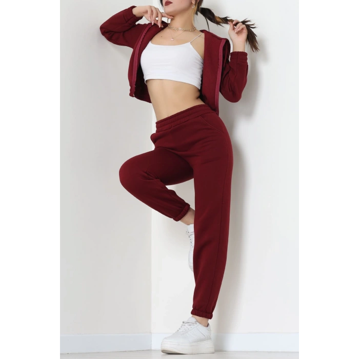 3 İplik Crop Eşofman Takımı Bordo - 50913.1878.