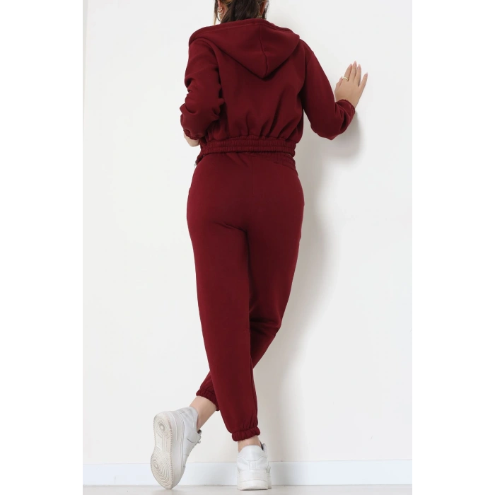 3 İplik Crop Eşofman Takımı Bordo - 50913.1878.