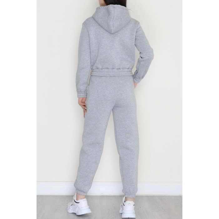 3 İplik Crop Eşofman Takımı Gri - 50913.1878.