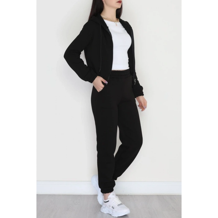 3 İplik Crop Eşofman Takımı Siyah - 50913.1878.