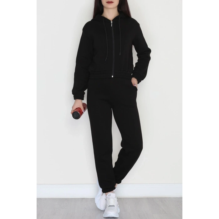 3 İplik Crop Eşofman Takımı Siyah - 50913.1878.