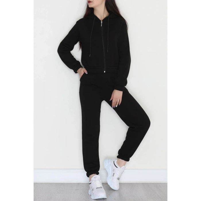 3 İplik Crop Eşofman Takımı Siyah - 50913.1878.