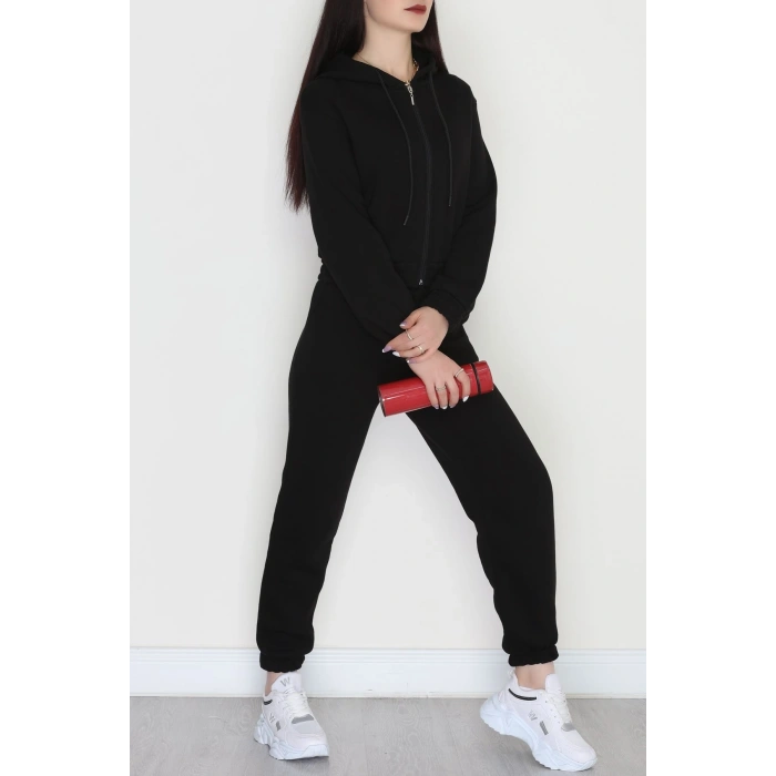 3 İplik Crop Eşofman Takımı Siyah - 50913.1878.