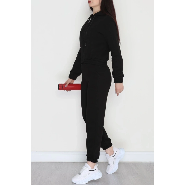 3 İplik Crop Eşofman Takımı Siyah - 50913.1878.