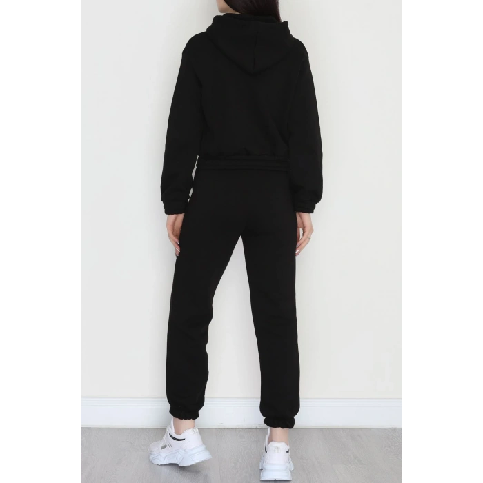 3 İplik Crop Eşofman Takımı Siyah - 50913.1878.